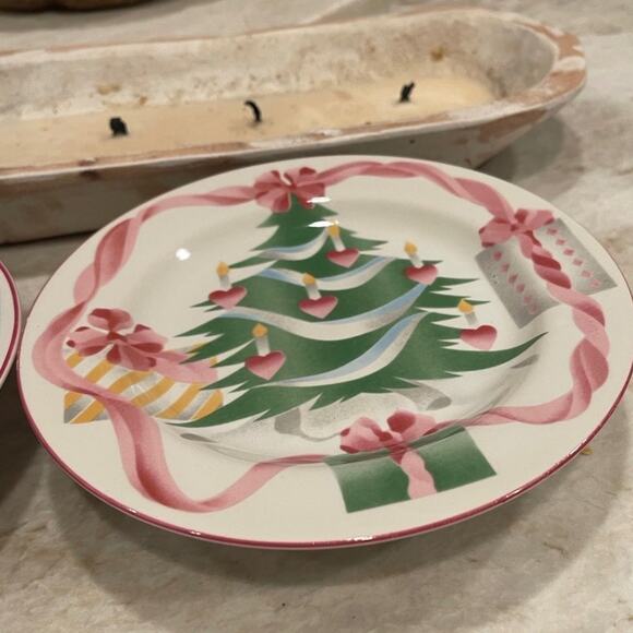 Sango Home for Christmas 92’ pedestal plates x 2. Pink trimmed Christmas tree - Picture 4 of 6